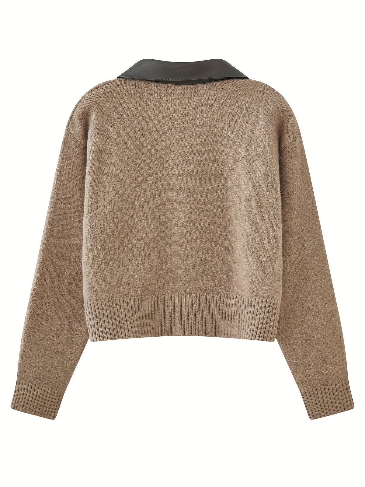 Damen Strickjacke kurz mit Kragen Reißverschluss Beige