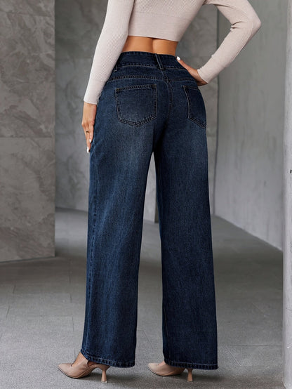 Damen Weitbein Jeans High Waist Elegant Freizeitmode