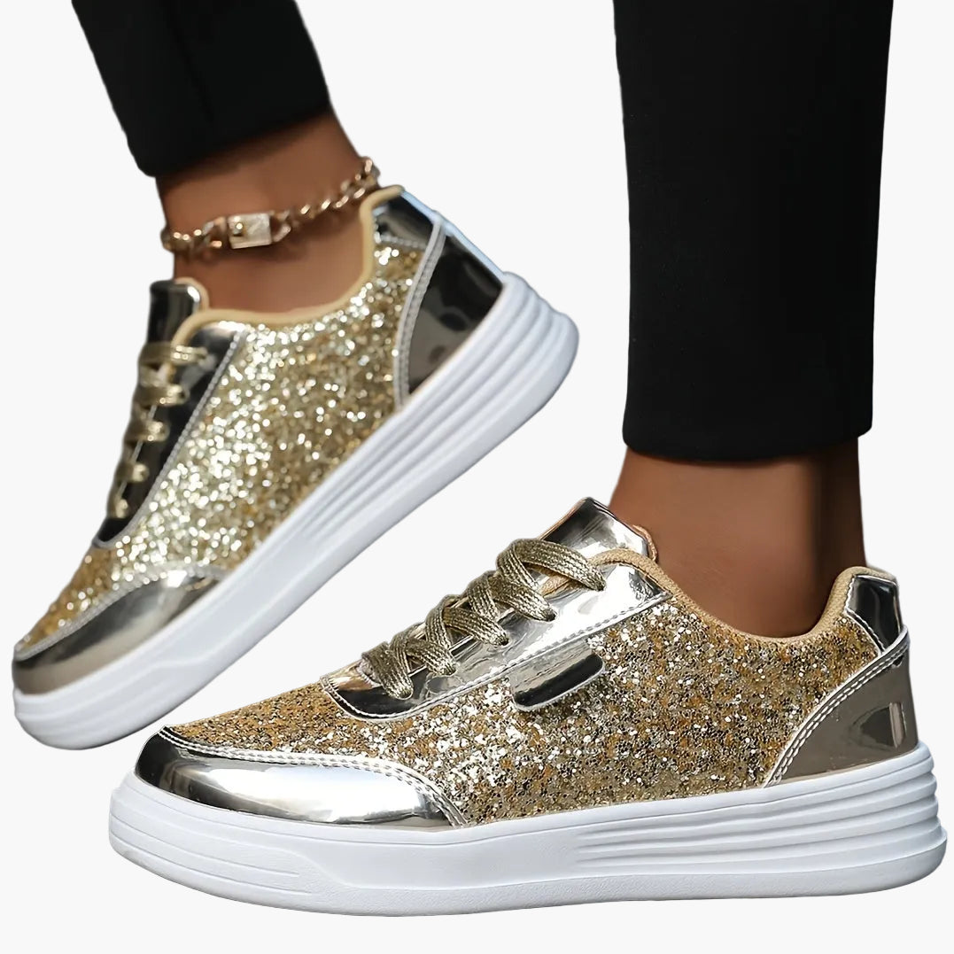 Damen Glitzer Sneaker für Alltag und Party – Modische Freizeitschuhe mit Plateau und Glanz-Effekt