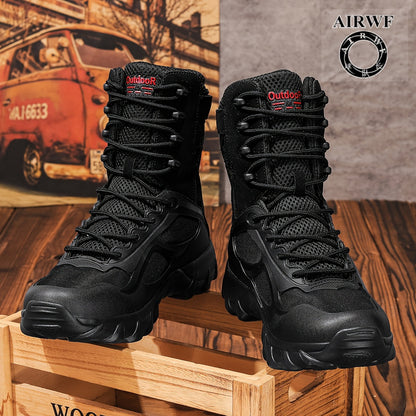 Unisex Outdoor-Stiefel Wanderstiefel mit Schnürung in Beige/Schwarz
