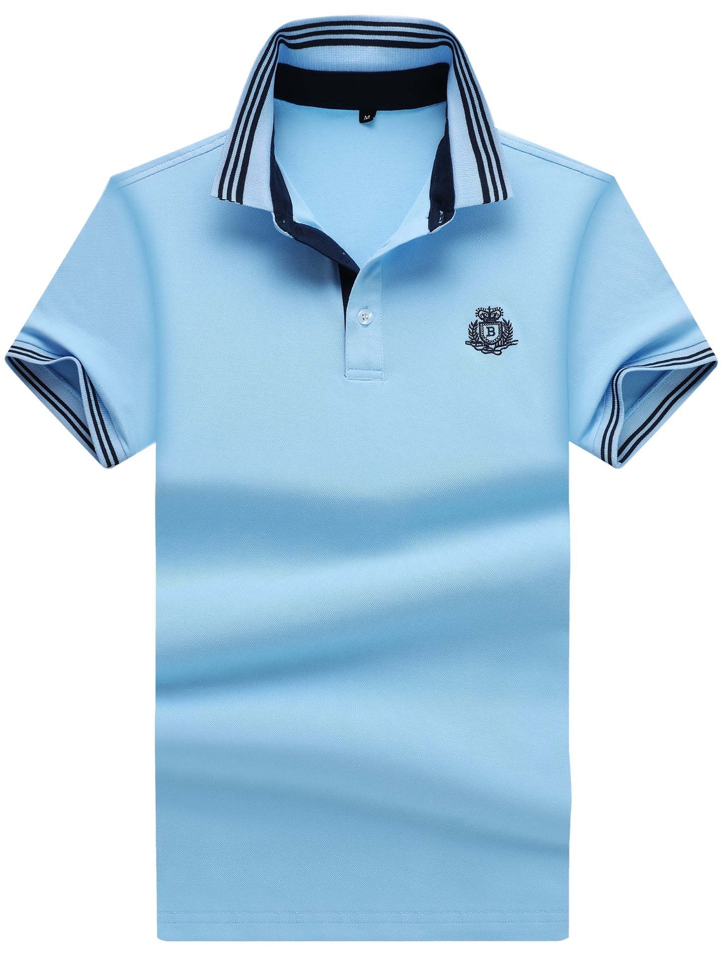 Herren Poloshirt mit gestreiftem Kragen und sportlichem Wappen – Klassischer Freizeitstil