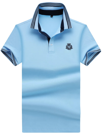Herren Poloshirt mit gestreiftem Kragen und sportlichem Wappen – Klassischer Freizeitstil