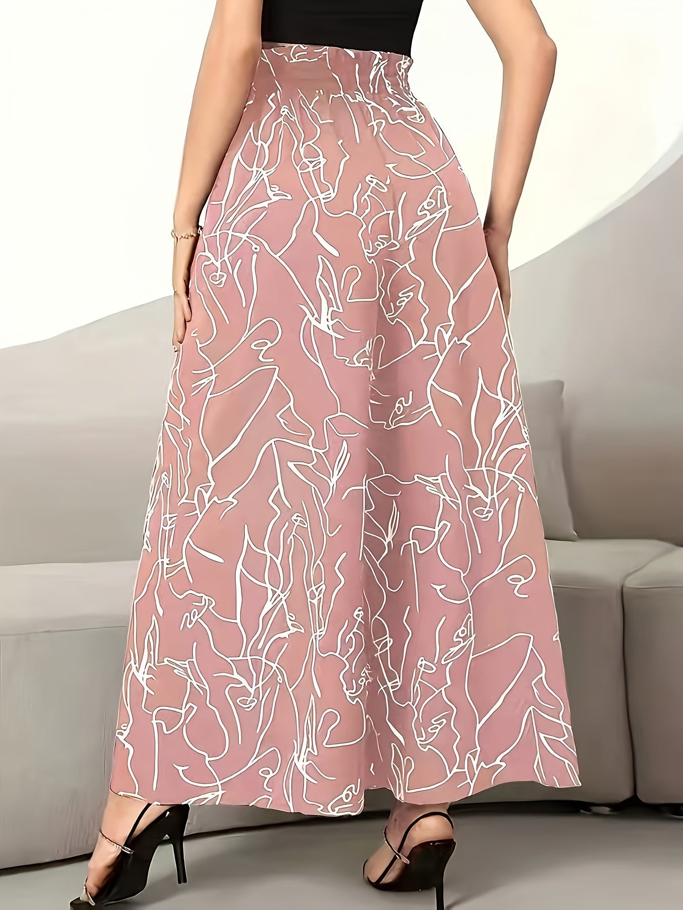 Damen Weite Palazzo-Hose mit Künstlerischem Linienmuster – Modische Statement-Hose für Alltag & Freizeit