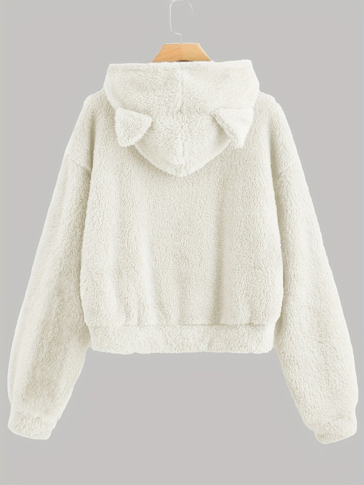 Fleece Hoodie mit Katzenohren und Tasche, flauschig, Grau