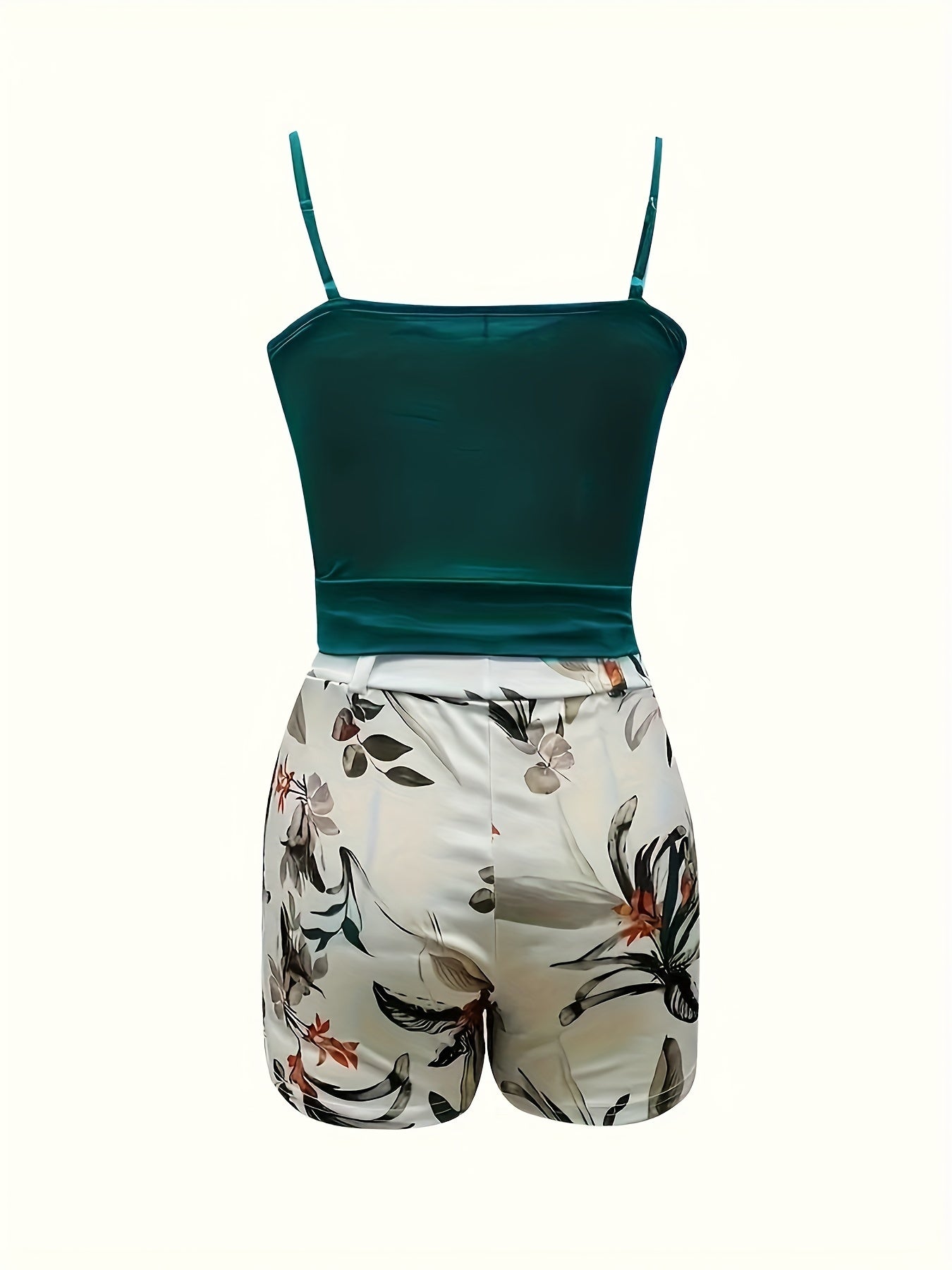 Damen Sommer-Set – Eleganter Jumpsuit mit Blumenmuster und Taillengürtel, Ideal für Freizeit und Urlaub
