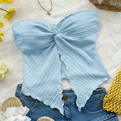 Damen Bandeau Oberteil mit Schleifen-Design und asymmetrischem Saum – Trendiges Party- und Freizeit-Top