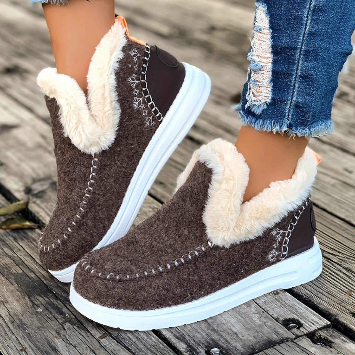 Damen Winter Warmfutter-Boots mit Kunstfellfutter Beige