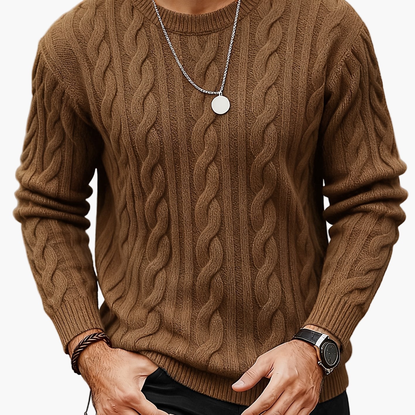 Herren Strickpullover mit Zopfmuster – Moderner Casual Style für Herbst und Winter