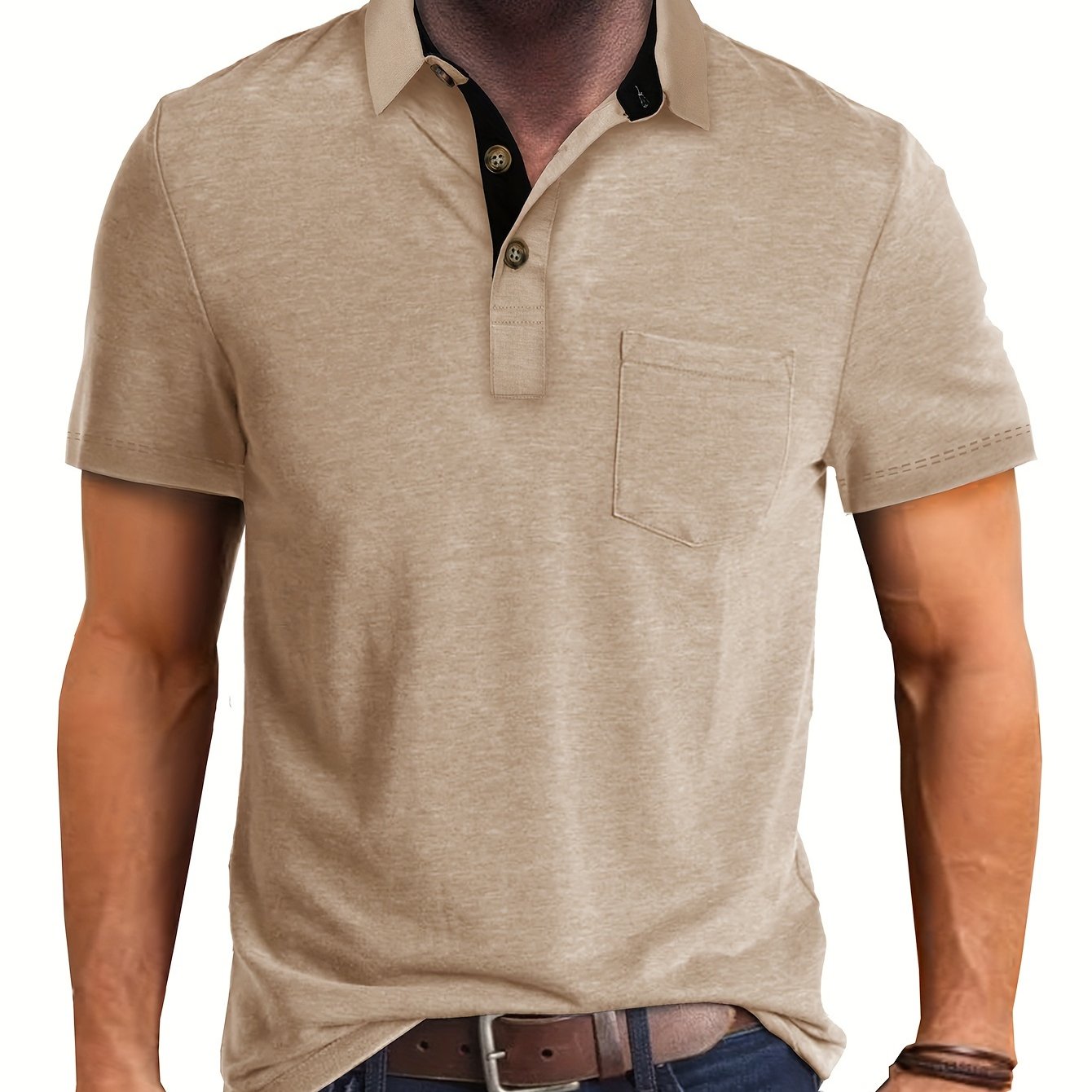 Herren Poloshirt mit Brusttasche und Kontrast-Kragen