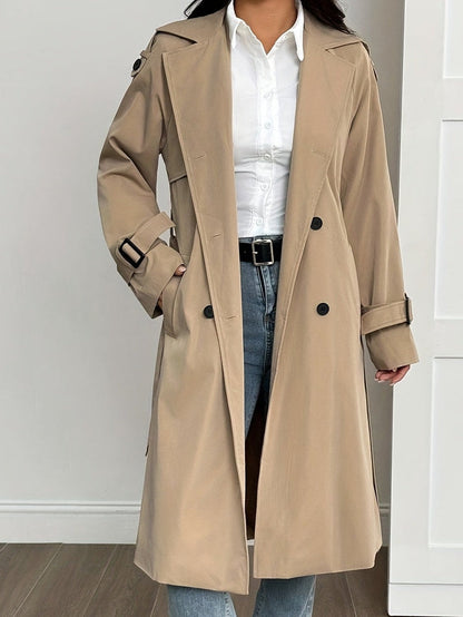 Damen Trenchcoat mit flauschigem Futter, Langarm, Beige