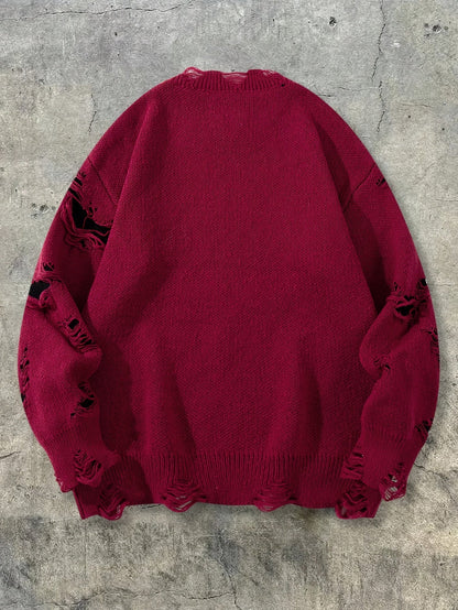 Unisex Strickpullover Rundhals Distressed-Look
