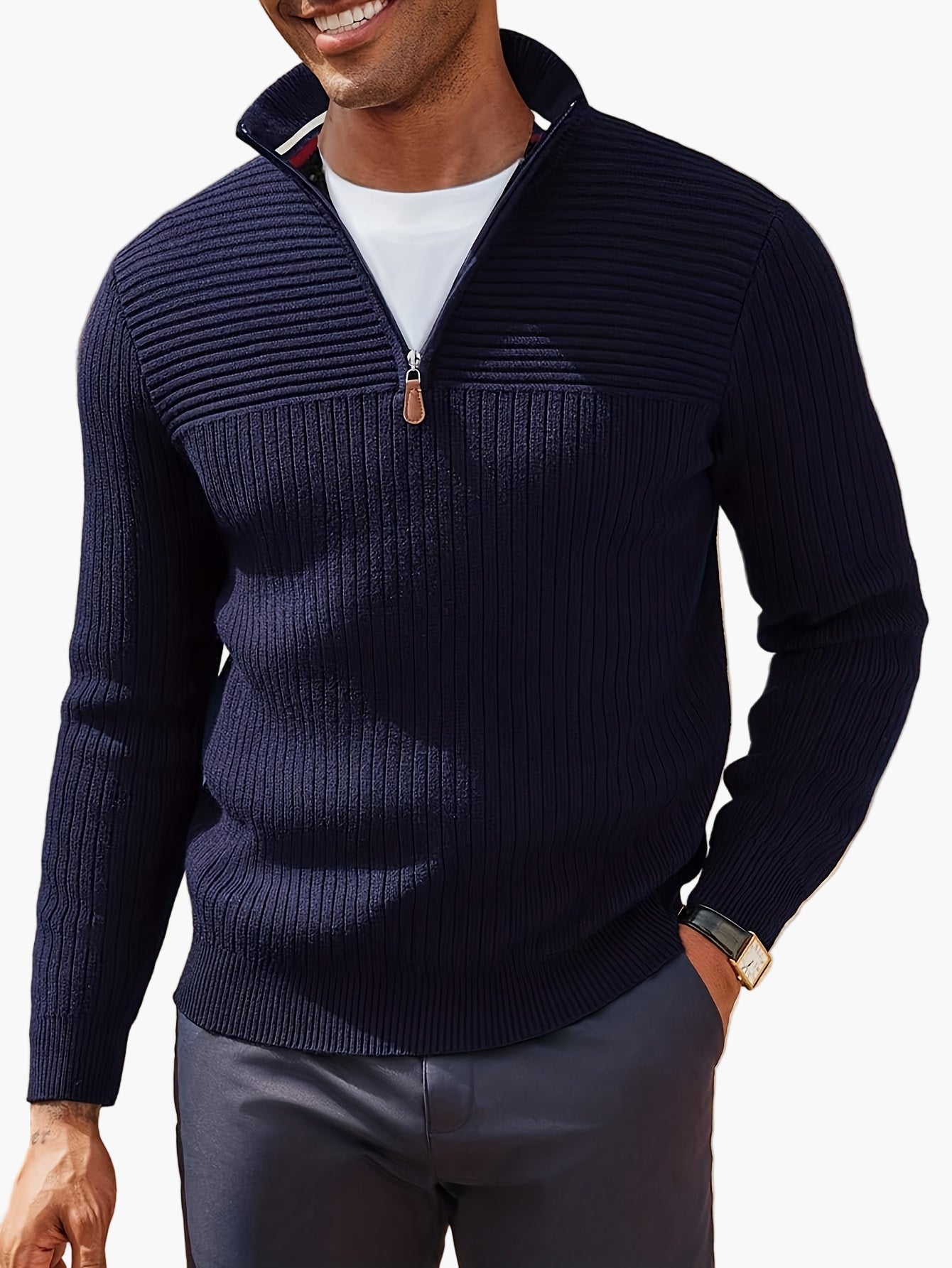 Herren Strickpullover mit halbem Reißverschluss – Lässiger Stil für Herbst und Winter