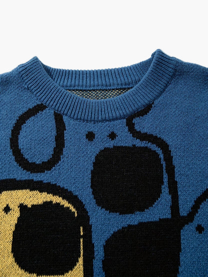 Herren Pullover mit abstraktem Hunde-Muster, lockerer Strick, ideal für Herbst und Winter, Casual Style