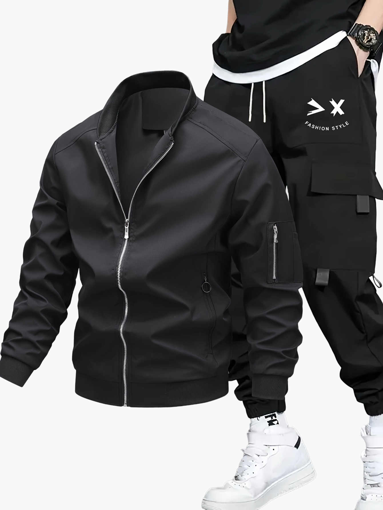 Herren Streetwear Set – Bomberjacke und Cargo Jogginghose, Urban Freizeitanzug
