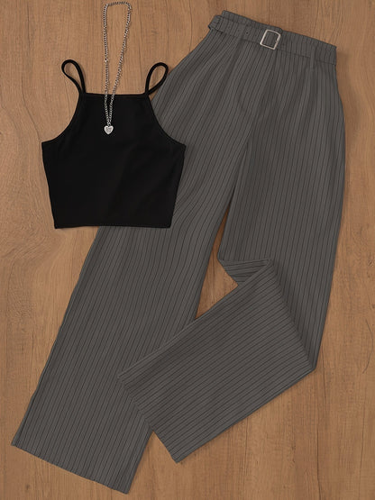 Damen Elegantes Zweiteiler-Set mit Trägertop und Weitbein-Hose – Business & Freizeit Outfit
