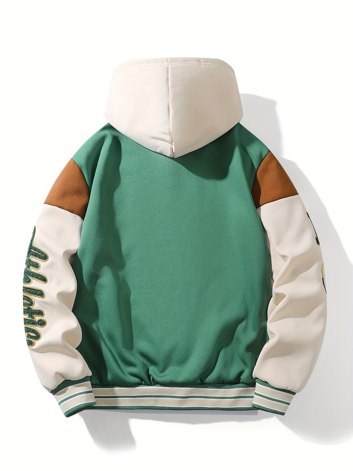 Unisex Kapuzenjacke mit Fleecefutter, Grün Beige Braun, College-Stil
