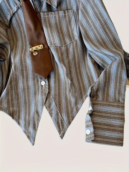 Gestreifte Bluse mit Spitzsaum & Krawatte