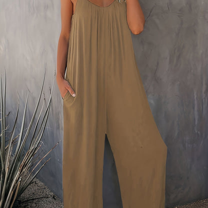 Damen Jumpsuit mit Spaghettiträgern – Lässiger Einteiler für Alltag und Urlaub