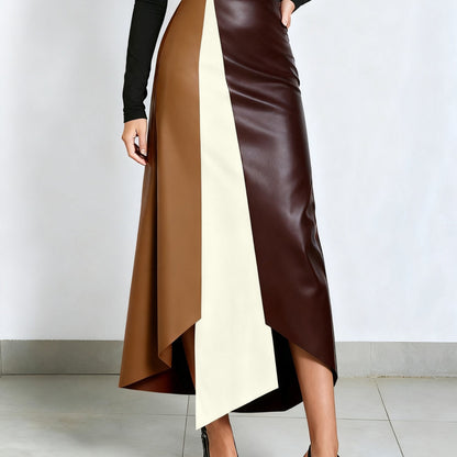 Damen Midirock in A-Linie mit Color-Blocking und asymmetrischem Saum
