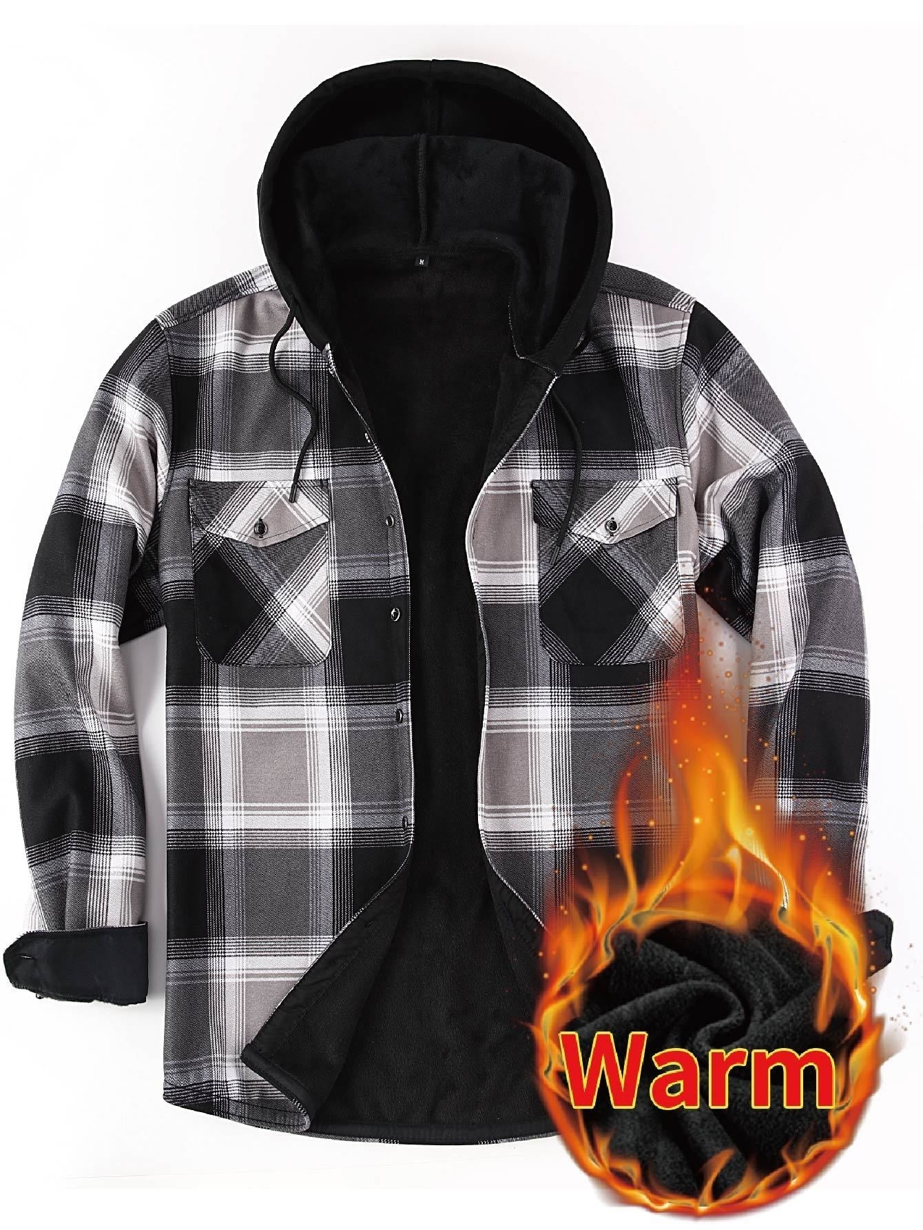 Herren Thermo-Kapuzenhemd Kariert – Warmes Freizeit Flanell Overshirt mit Futter