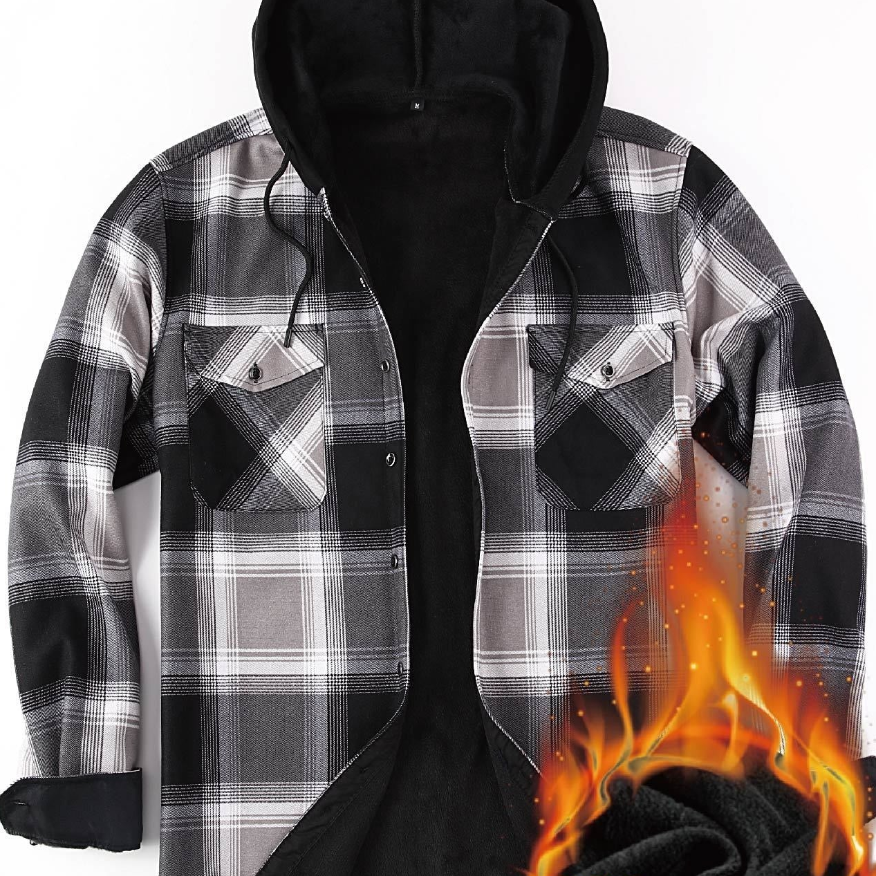 Herren Thermo-Kapuzenhemd Kariert – Warmes Freizeit Flanell Overshirt mit Futter