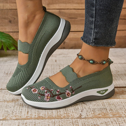 Damen Komfort-Sneaker mit floraler Stickerei und Klettverschluss – Bequeme Freizeitschuhe für Alltag und Spaziergänge