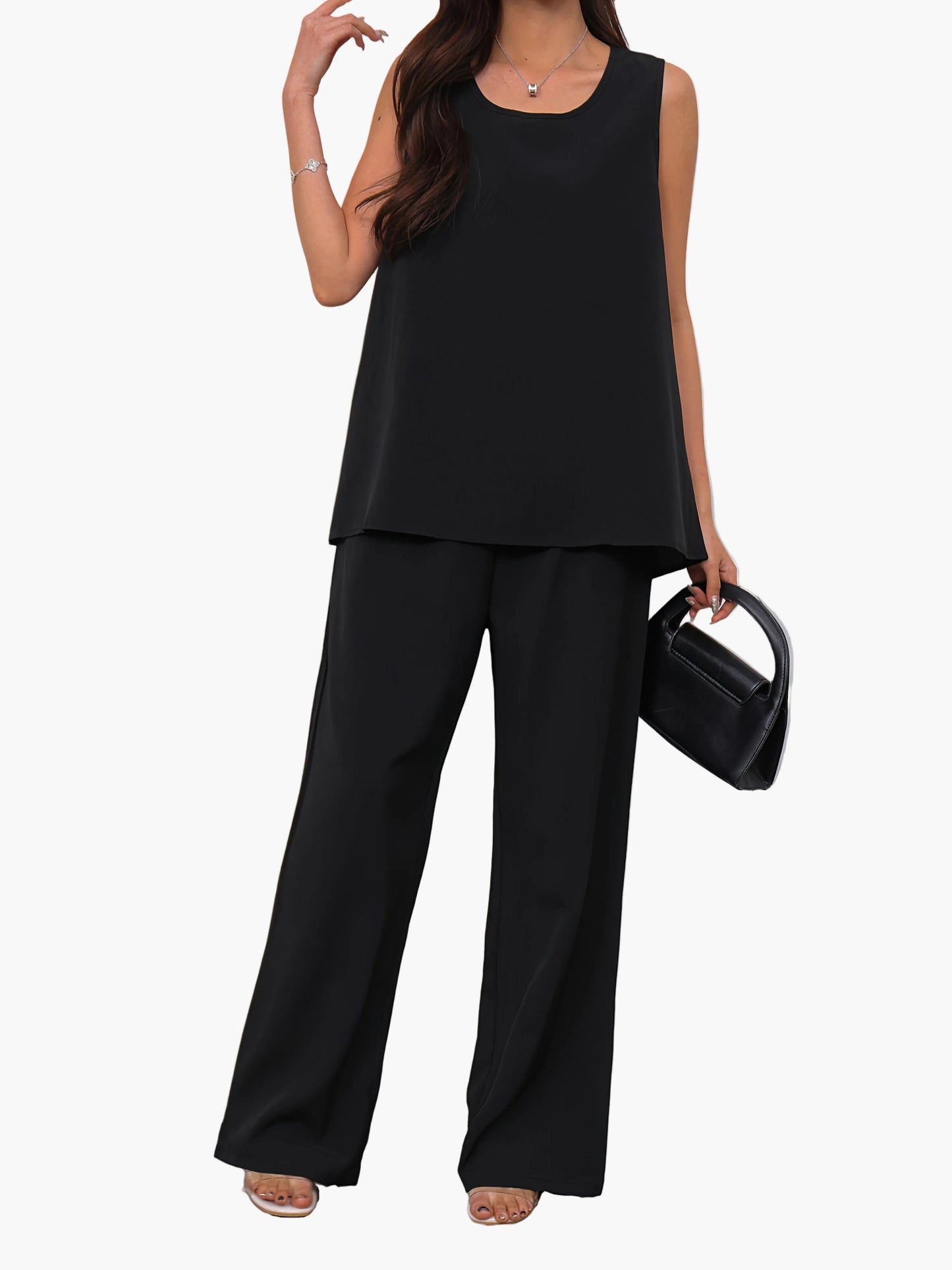 Damen Eleganter Zweiteiler Set – Weit geschnittenes Top und Hose, Ideal für Freizeit und Büro