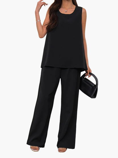 Damen Eleganter Zweiteiler Set – Weit geschnittenes Top und Hose, Ideal für Freizeit und Büro