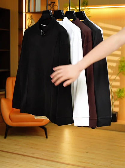 Herren Halb-Reißverschluss Sweatshirt Stehkragen Langarm Weiß
