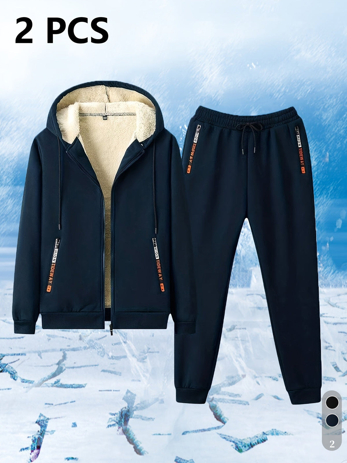 Herren Trainingsanzug gefüttert, Kapuzenjacke mit Reißverschluss & Hose, Blau