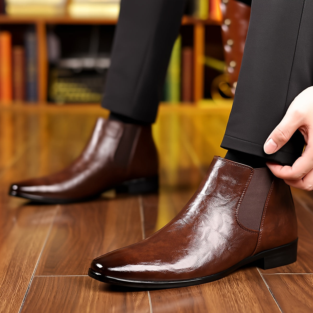 Herren Stiefeletten Klassisch Elegant mit Elastikeinsatz