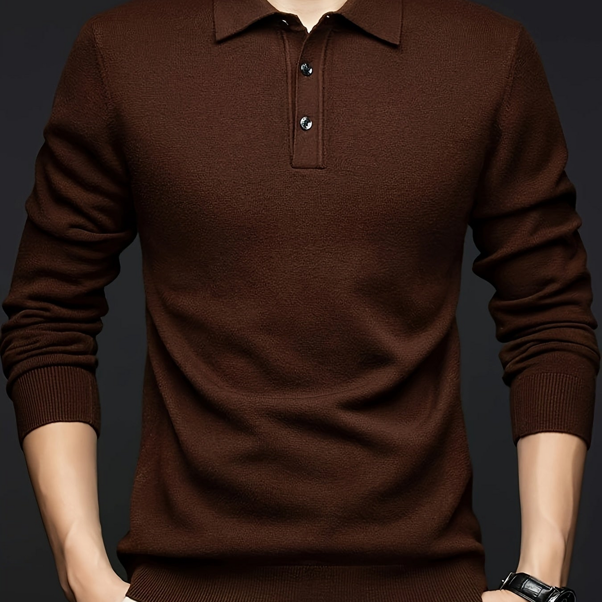 Herren Langarm Poloshirt Strickpullover mit Kragen und Knopfleiste