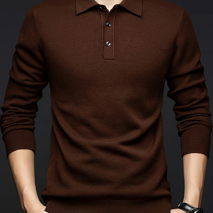 Herren Langarm Poloshirt Strickpullover mit Kragen und Knopfleiste