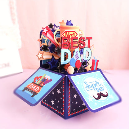 Vätertag 3D Pop-up Grußkarte – Beste Papa Überraschungsbox für Männer, Geschenkidee für Väter mit Super Dad Motiv