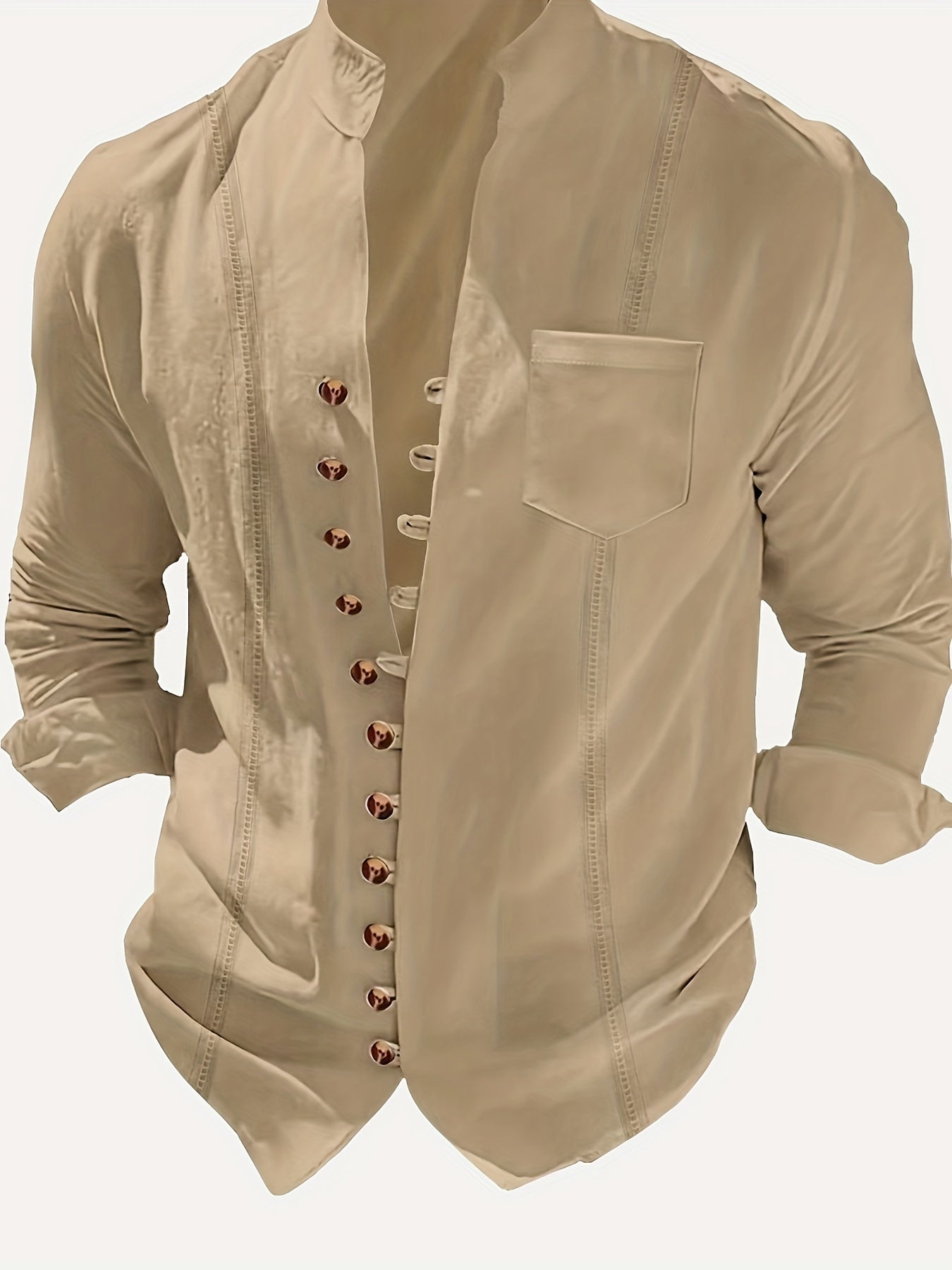 Herren Stehkragen Hemd Modern Vintage Stil Freizeit Business