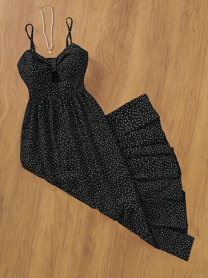 Damen Maxikleid Vintage-Stil mit Punkten und Volants – Eleganter Sommer-Look