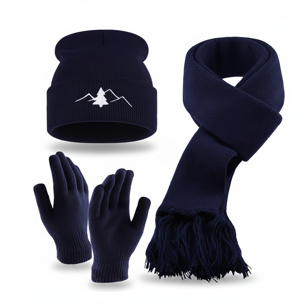 Mützen Schal Handschuh Set Unisex gerippt mit Stickerei