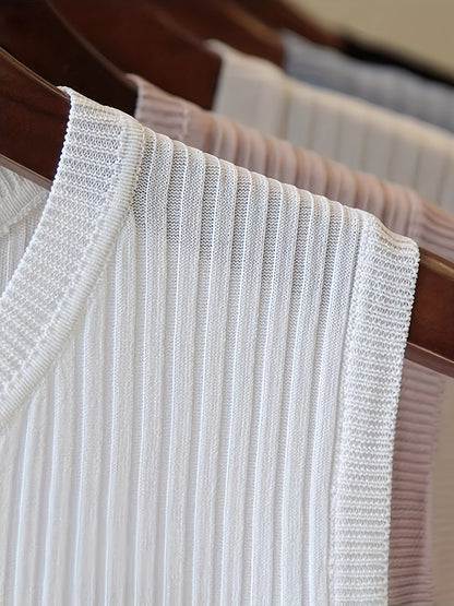 Damen Ärmelloses Stricktop mit Rippstruktur – Elegantes Basic für Büro und Freizeit
