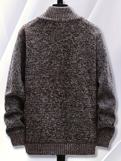 Herren Strickjacke mit Reißverschluss Stehkragen und Taschen meliert