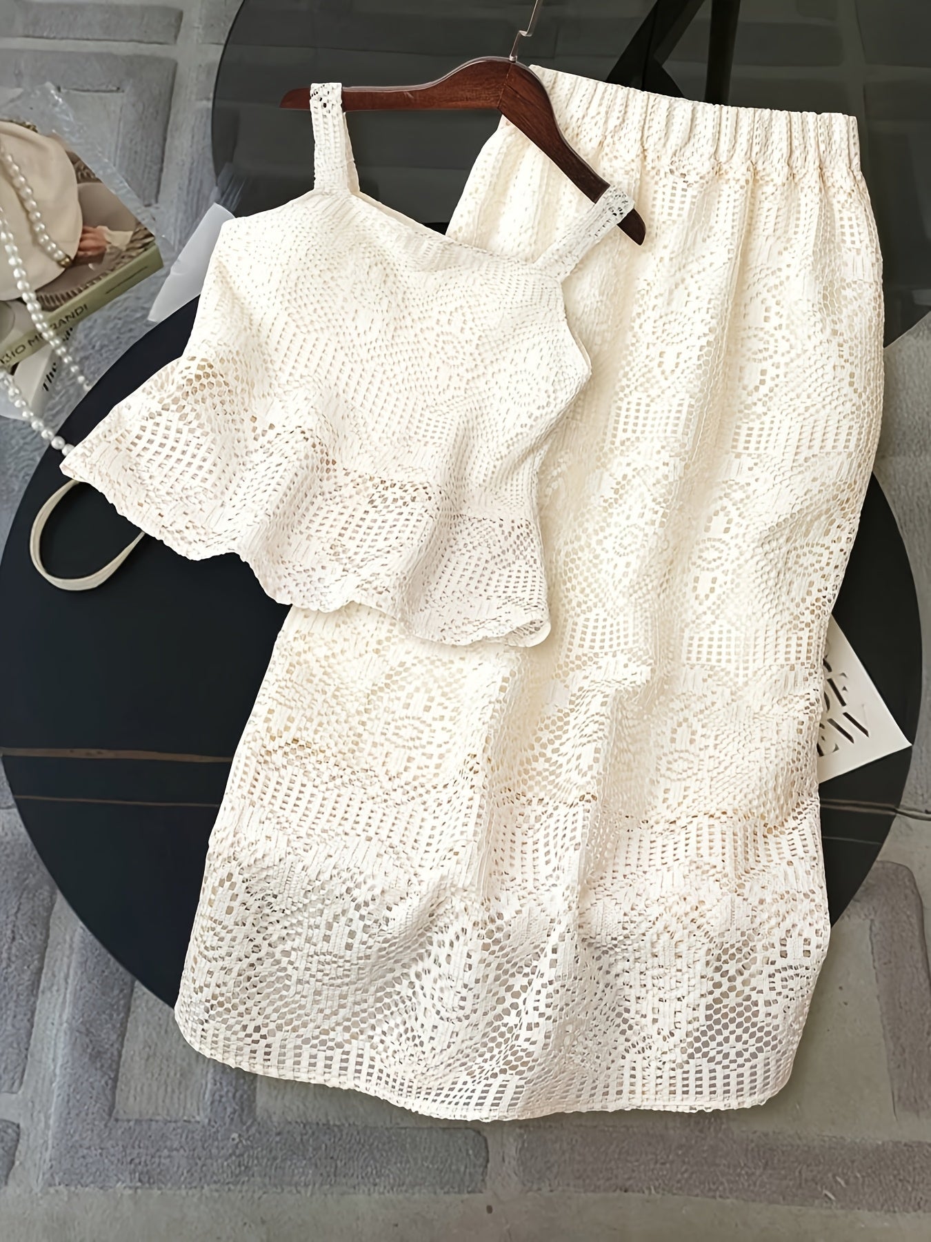 Damen Zweiteiler Set Spitzen-Top und Midi-Rock Elegant für Alltag und besondere Anlässe