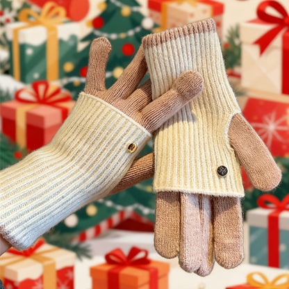 Damen Strickhandschuhe 2-in-1, Fingerlos & mit Fingern, Winter Wärme Handschuhe