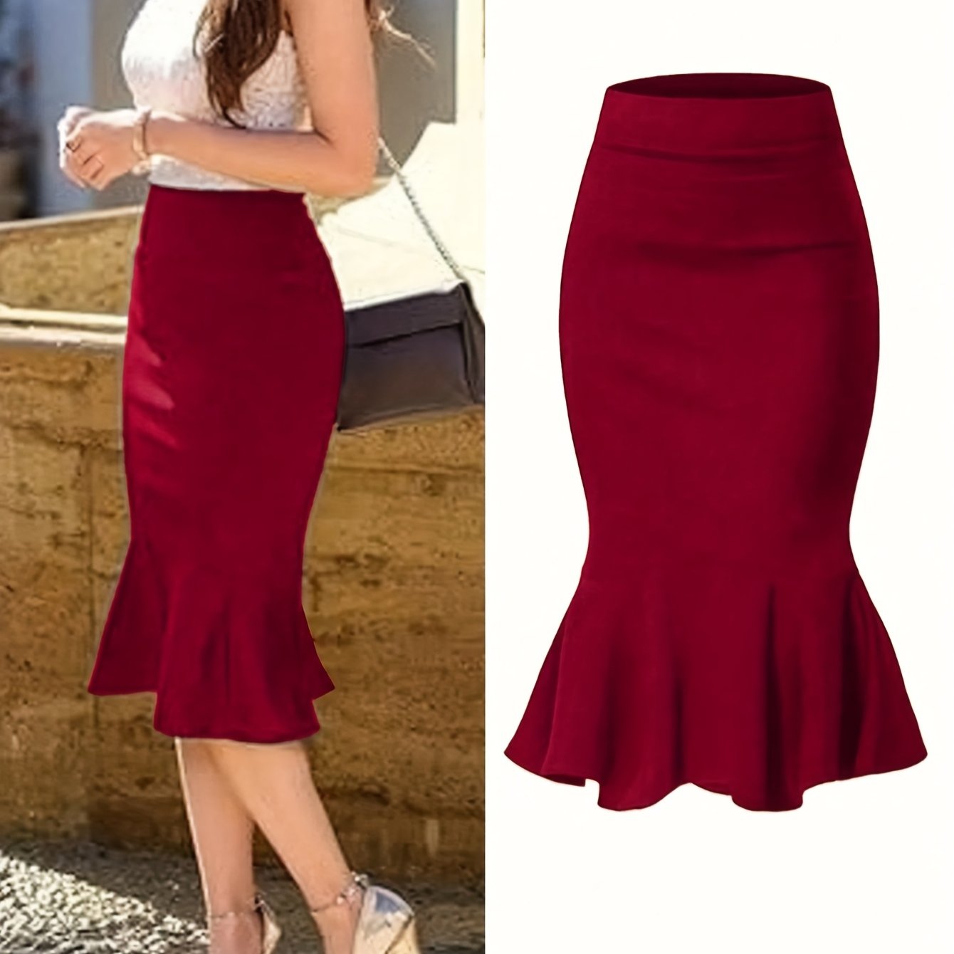 Damen Fishtail Bleistiftrock Elegant für Büro und besondere Anlässe