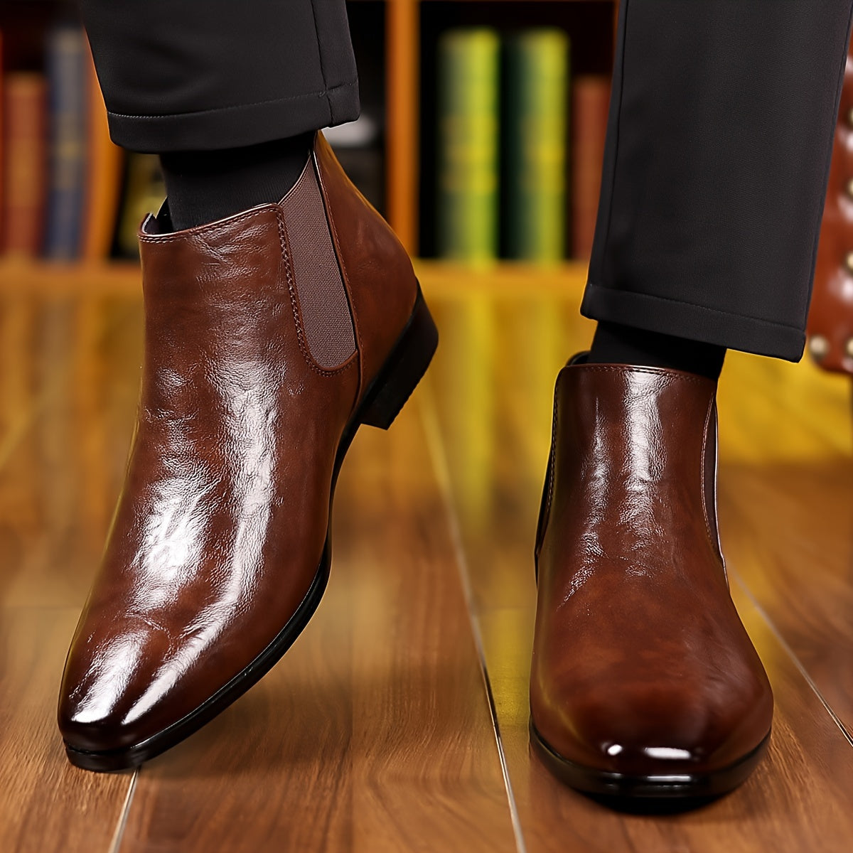 Herren Stiefeletten Klassisch Elegant mit Elastikeinsatz