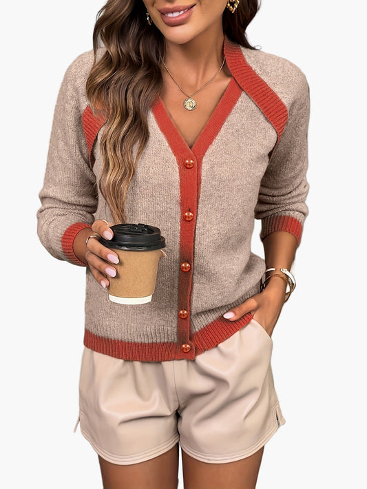 Damen Strick-Cardigan im Colorblock-Design für Alltag und Freizeit – Eleganter Freizeitstil