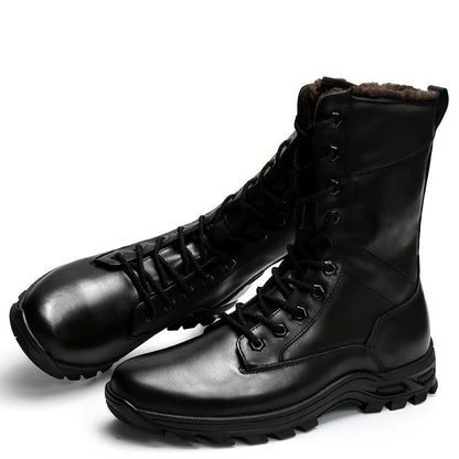 Robuste Schwarze Schnürstiefel mit Profilsohle – Hoher Schaft
