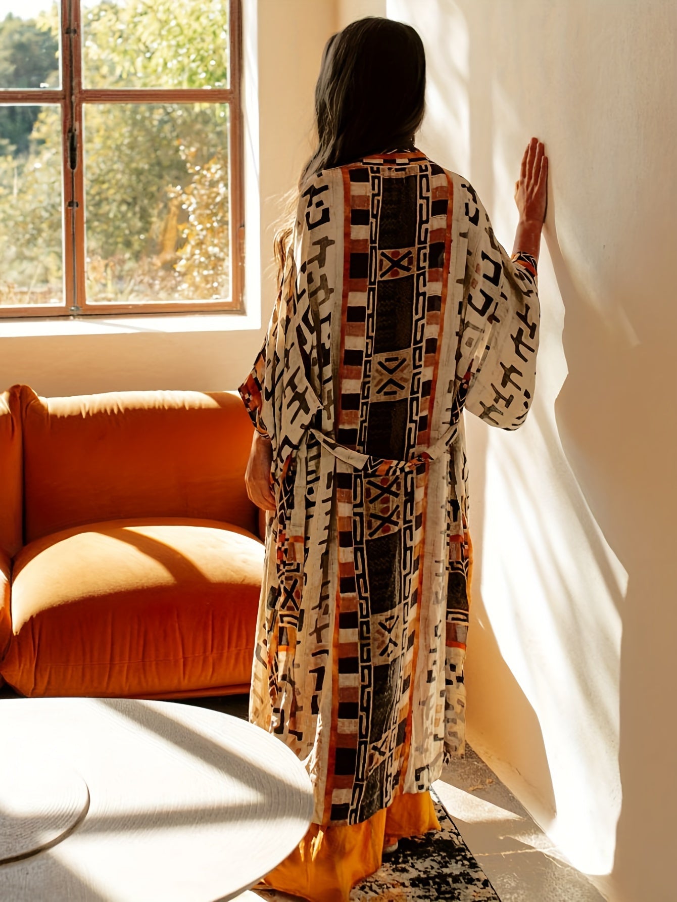 Damen Kimono Lang Boho Stil mit Ethno-Muster – Eleganter Überwurf für Strand, Zuhause & Freizeit