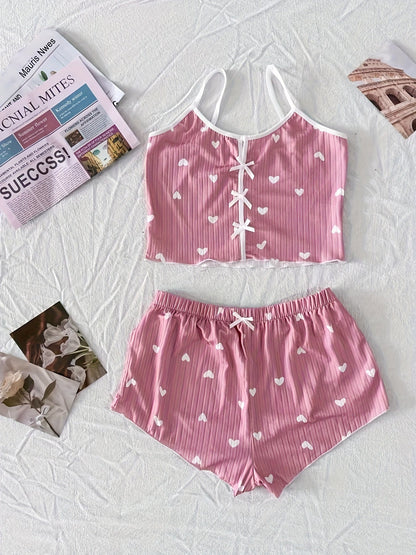 Damen Pyjama Set mit Herzchenmuster – Süßes und Bequemes Schlafanzug-Set für Frauen, Perfekt für den Sommer