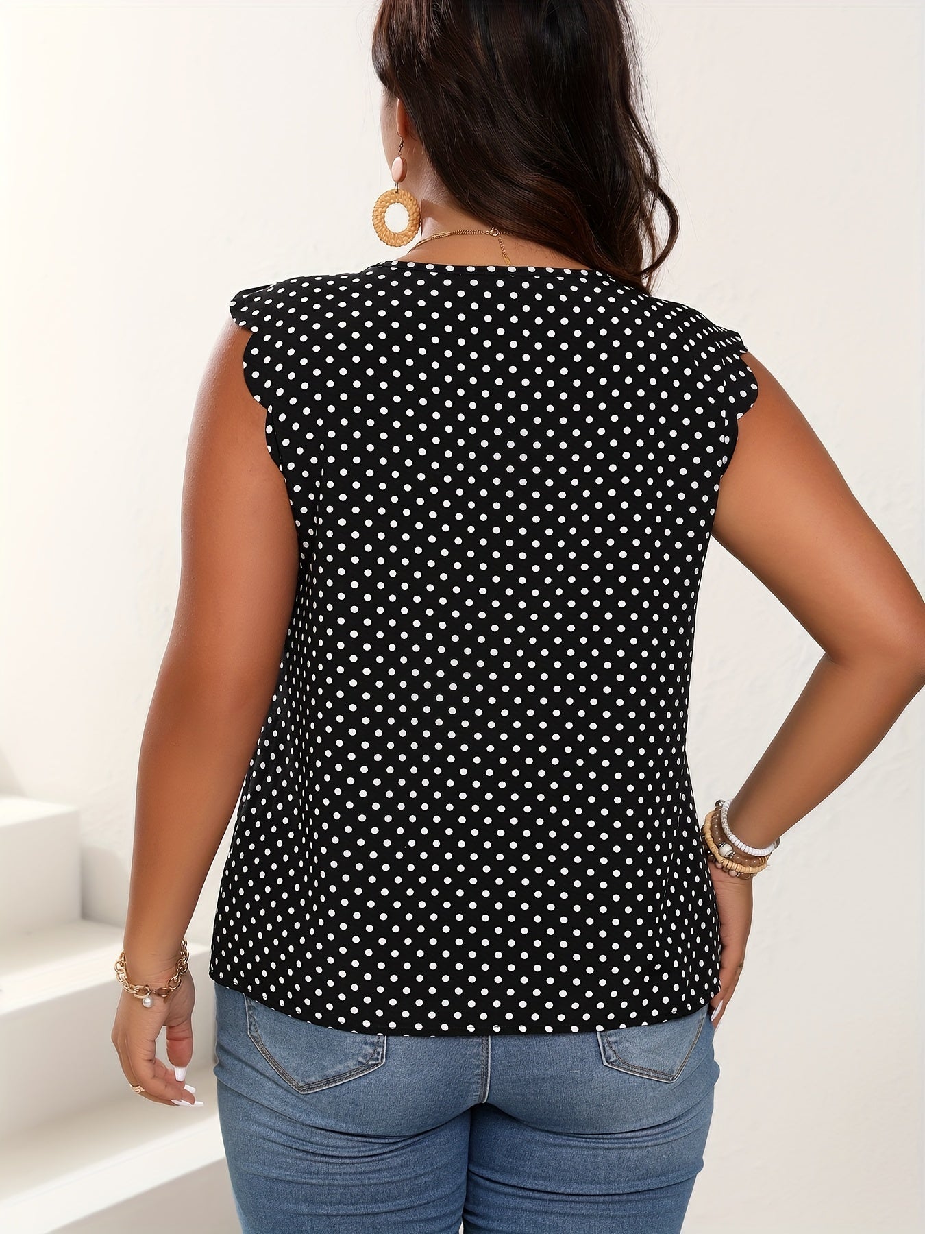 Damen Elegante Bluse mit Polka Dots und Rüschenärmeln – Perfekt für Büro & Alltag