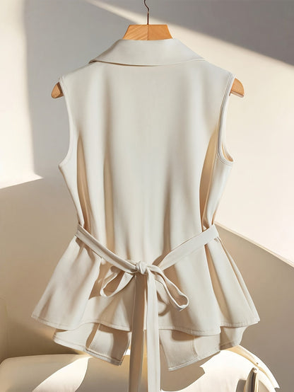 Damen Business Weste Elegant Modern mit Taillengürtel – Stilvolle ärmellose Blazerweste für Büro & Anlassmode