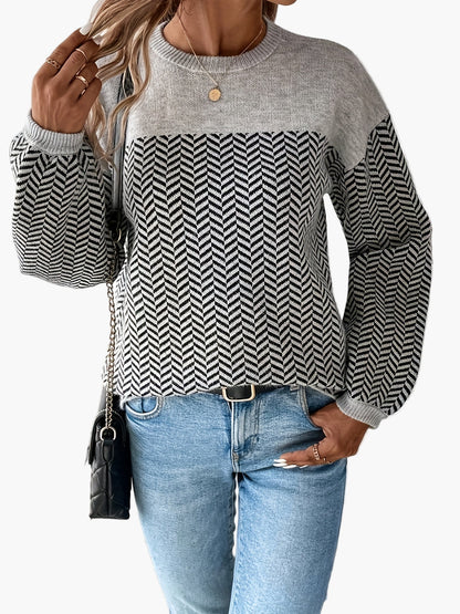 Damen Strickpullover im Casual Stil mit Hahnentritt-Muster – Perfekt für Freizeit & Alltag